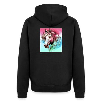 horse - Unisex Premium Organic Zip Hoodie - black - Back - Nico (187cm)
