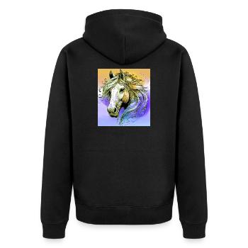 horse - Unisex Premium Organic Zip Hoodie - black - Back - Nico (187cm)