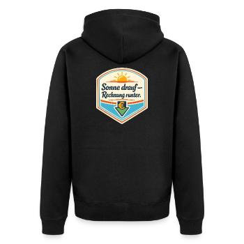 Sonnen Sparbadge – Rechnung runter - Unisex Premium Bio Zip Hoodie - Schwarz - Hinten - Nico (187cm)
