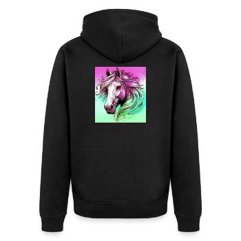 horse - Unisex Premium Organic Zip Hoodie - black - Back - Nico (187cm)