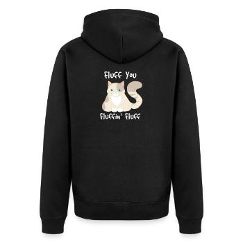 Fluff You, Fluffin Fluff - Katze - Lustiges Design - Unisex Premium Bio Zip Hoodie - Schwarz - Hinten - Nico (187cm)