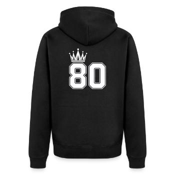 80_krone- - Unisex Premium Organic Zip Hoodie - black - Back - Nico (187cm)