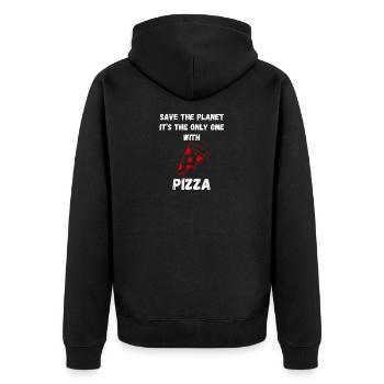 Rette den Planeten – Es ist die einzige Pizza mit Pizza - Unisex Premium Bio Zip Hoodie - Schwarz - Hinten - Nico (187cm)