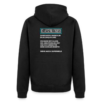 Klassenlehrer Definition - Unisex Premium Bio Zip Hoodie - Schwarz - Hinten - Nico (187cm)