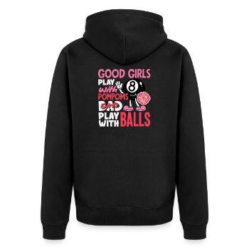 Bad Girl jouant avec des ballons au billard drôle - Veste à capuche bio Premium Unisexe - noir - Dos - Nico (187cm)