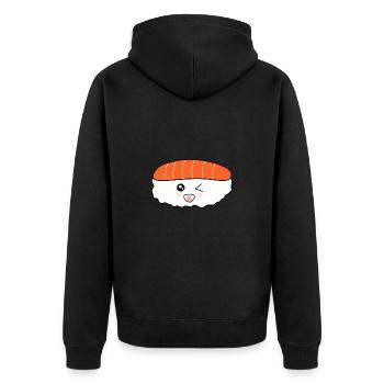 Kawaii Essen, Japan Küche, japanischer Fisch - Unisex Premium Bio Zip Hoodie - Schwarz - Hinten - Nico (187cm)
