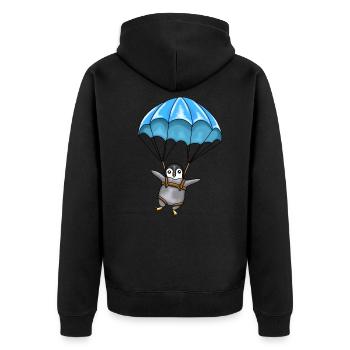 Penguin with a parachute - Unisex Premium Organic Zip Hoodie - black - Back - Nico (187cm)