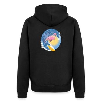 Flamingo-Surfer - Unisex Premium Bio Zip Hoodie - Schwarz - Hinten - Nico (187cm)