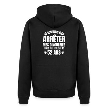 anniversaire, anniversaire 52 ans - Veste à capuche bio Premium Unisexe - noir - Dos - Nico (187cm)