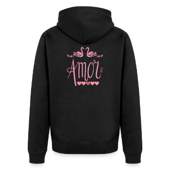 Amor - Valentines T-Shirt - Unisex Premium Bio Zip Hoodie - Schwarz - Hinten - Nico (187cm)