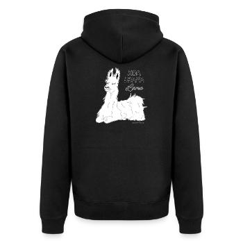 KOA DRAMA Lama - kein Drama Lama, Dialekt - Unisex Premium Bio Zip Hoodie - Schwarz - Hinten - Nico (187cm)