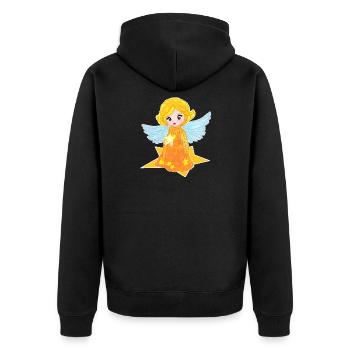 Kawaii Engelchen mit Stern - Unisex Premium Bio Zip Hoodie - Schwarz - Hinten - Nico (187cm)