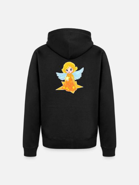 Kawaii Engelchen mit Stern - Unisex Premium Bio Zip Hoodie - Schwarz