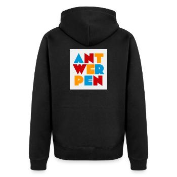 Antwerpen Belgien - Unisex Premium Bio Zip Hoodie - Schwarz - Hinten - Nico (187cm)