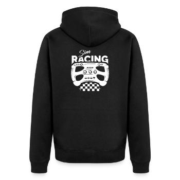 Sim Racing Gamer Formula Steering Wheel Checkered Flag Logo - Unisex Premium Organic Zip Hoodie - black - Back - Nico (187cm)