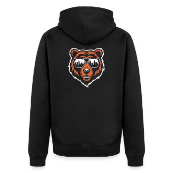 Bär mit City Skyline Sonnenbrille - Unisex Premium Bio Zip Hoodie - Schwarz - Hinten - Nico (187cm)