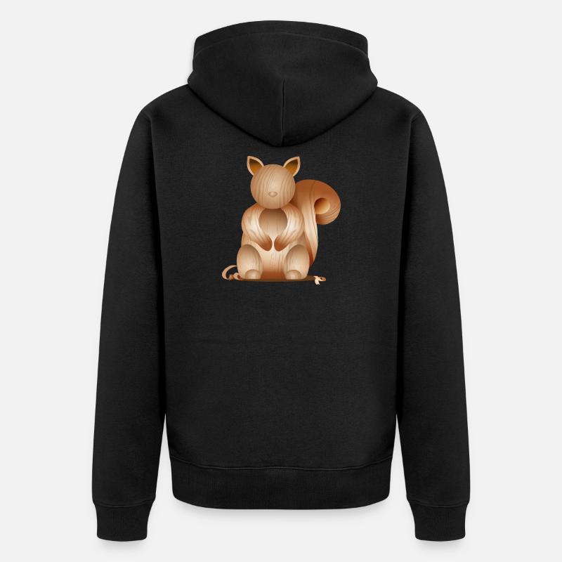 Illustration in Holzoptik–Verspieltes Eichhörnchen - Unisex Premium Bio Zip Hoodie - Schwarz