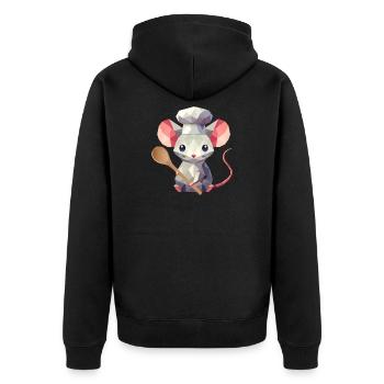 Maus als Koch-Kulinarischer Charme im Polygon-Stil - Unisex Premium Bio Zip Hoodie - Schwarz - Hinten - Nico (187cm)