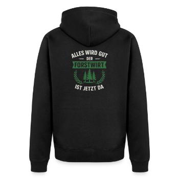 Lustiger Forstwirt Spruch - Unisex Premium Bio Zip Hoodie - Schwarz - Hinten - Nico (187cm)