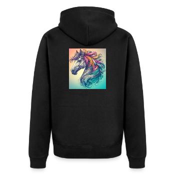 horse - Unisex Premium Organic Zip Hoodie - black - Back - Nico (187cm)
