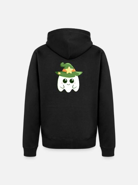Cute ghost for Halloween dressed as a witch - Unisex Premium Organic Zip Hoodie - black