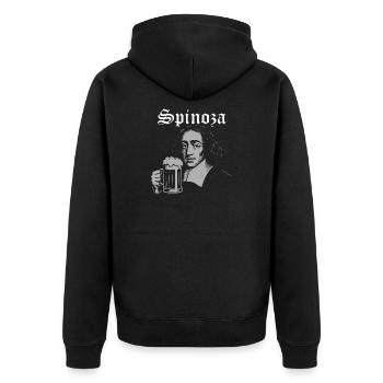 Spinoza ikonische Bierkrug-Illustration - Unisex Premium Bio Zip Hoodie - Schwarz - Hinten - Nico (187cm)