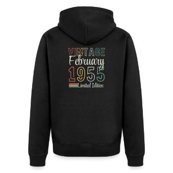 Jahrgang Februar 1955 – Limitierte Auflage Anniversair - Unisex Premium Bio Zip Hoodie - Schwarz - Hinten - Nico (187cm)