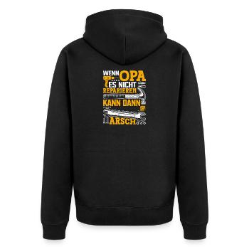 Grandpa Repairs Everything – Funny Tool T-Shirt - Unisex Premium Organic Zip Hoodie - black - Back - Nico (187cm)