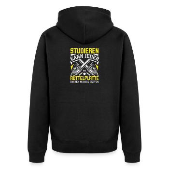 Anyone can study - Unisex Premium Organic Zip Hoodie - black - Back - Nico (187cm)