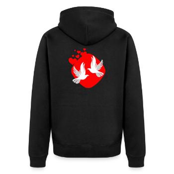 Taube der Liebe auf rotem Hintergrund - Unisex Premium Bio Zip Hoodie - Schwarz - Hinten - Nico (187cm)