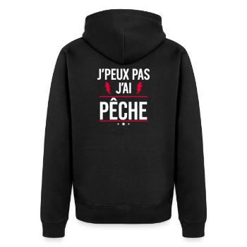 Ich kann nicht, ich habe gefischt, humorvolles Angeln. - Unisex Premium Bio Zip Hoodie - Schwarz - Hinten - Nico (187cm)