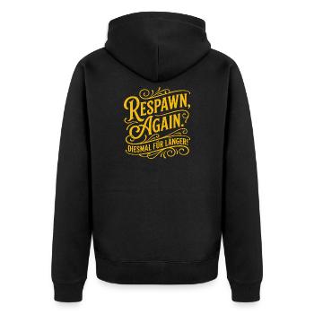 Respawn Again Gaming Spruch Design - Unisex Premium Bio Zip Hoodie - Schwarz - Hinten - Nico (187cm)