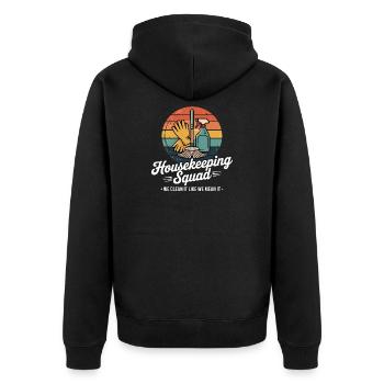 Funny Cleaning Design - Unisex Premium Organic Zip Hoodie - black - Back - Nico (187cm)