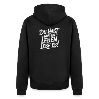 Nur Ein Leben Lebe Es - Unisex Premium Bio Zip Hoodie - Schwarz - Hinten - Nico (187cm)