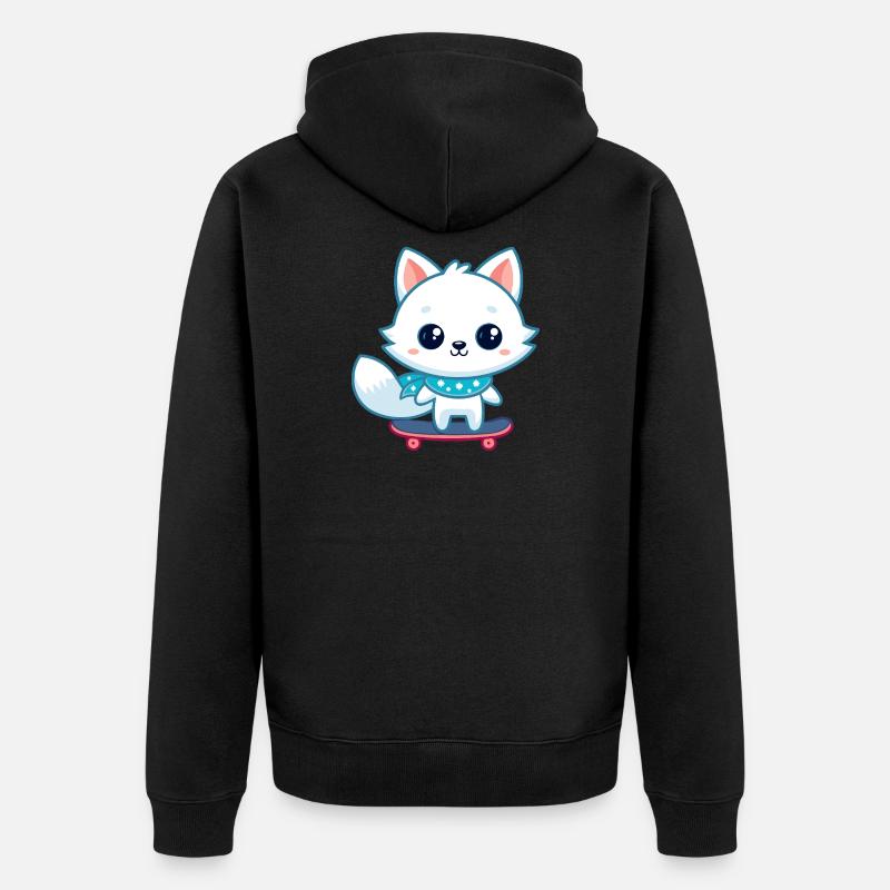 Renard blanc sur skate bleu - Veste à capuche bio Premium Unisexe - noir