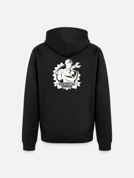 Strong construction worker with gears - Unisex Premium Organic Zip Hoodie - black