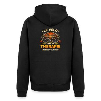 Le vélo c’est ma thérapie – humour cycliste - Veste à capuche bio Premium Unisexe - noir - Dos - Nico (187cm)