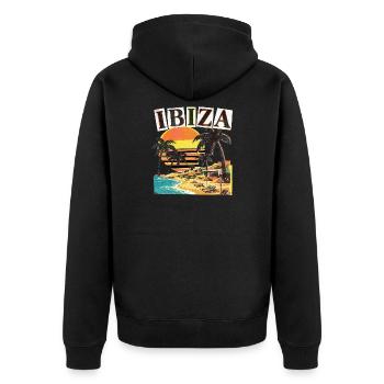 Ibiza Urlaub - Unisex Premium Bio Zip Hoodie - Schwarz - Hinten - Nico (187cm)