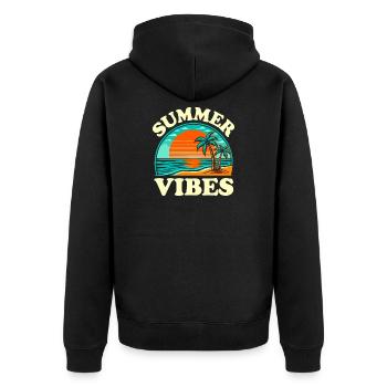 Palmen-Sommer- und Sonnenuntergangsstimmung - Unisex Premium Bio Zip Hoodie - Schwarz - Hinten - Nico (187cm)
