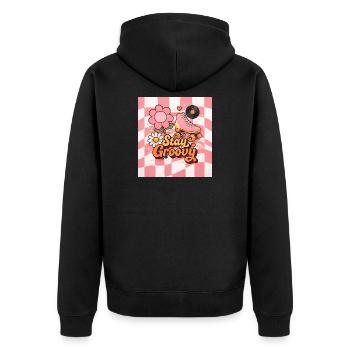 Rosa Retro-Rollschuhe - Unisex Premium Bio Zip Hoodie - Schwarz - Hinten - Nico (187cm)