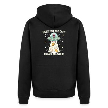 Here For The Cats – Humans Are Weird - Unisex Premium Organic Zip Hoodie - black - Back - Nico (187cm)