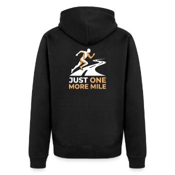 Just One More Mile Laufsport Motiv - Unisex Premium Bio Zip Hoodie - Schwarz - Hinten - Nico (187cm)