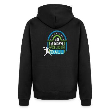 Völkerball Jubiläum 10 Jahre Trainer Spieler Jubi - Unisex Premium Bio Zip Hoodie - Schwarz - Hinten - Nico (187cm)