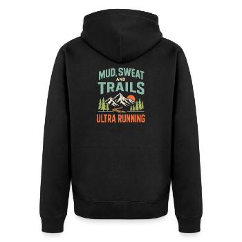 Mud Sweat and Trails Ultra Running - Unisex Premium Organic Zip Hoodie - black - Back - Nico (187cm)