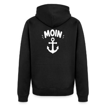 Anker MOIN - Unisex Premium Bio Zip Hoodie - Schwarz - Hinten - Nico (187cm)
