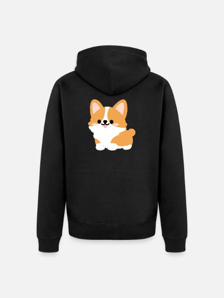 Corgi-Welpe Süßes Cartoon-Tee - Unisex Premium Bio Zip Hoodie - Schwarz