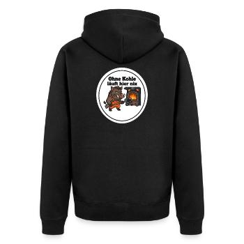 Dampflok Heizer Wildschwein Shirt Kohle Spruch - Unisex Premium Bio Zip Hoodie - Schwarz - Hinten - Nico (187cm)