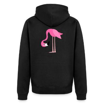 Flamingo Pink Cartoon Stil - Unisex Premium Bio Zip Hoodie - Schwarz - Hinten - Nico (187cm)
