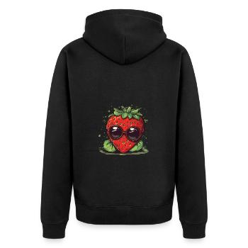 Coole Comic Erdbeere mit Sonnenbrille - Unisex Premium Bio Zip Hoodie - Schwarz - Hinten - Nico (187cm)