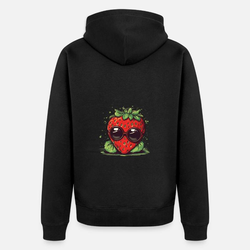 Coole Comic Erdbeere mit Sonnenbrille - Unisex Premium Bio Zip Hoodie - Schwarz